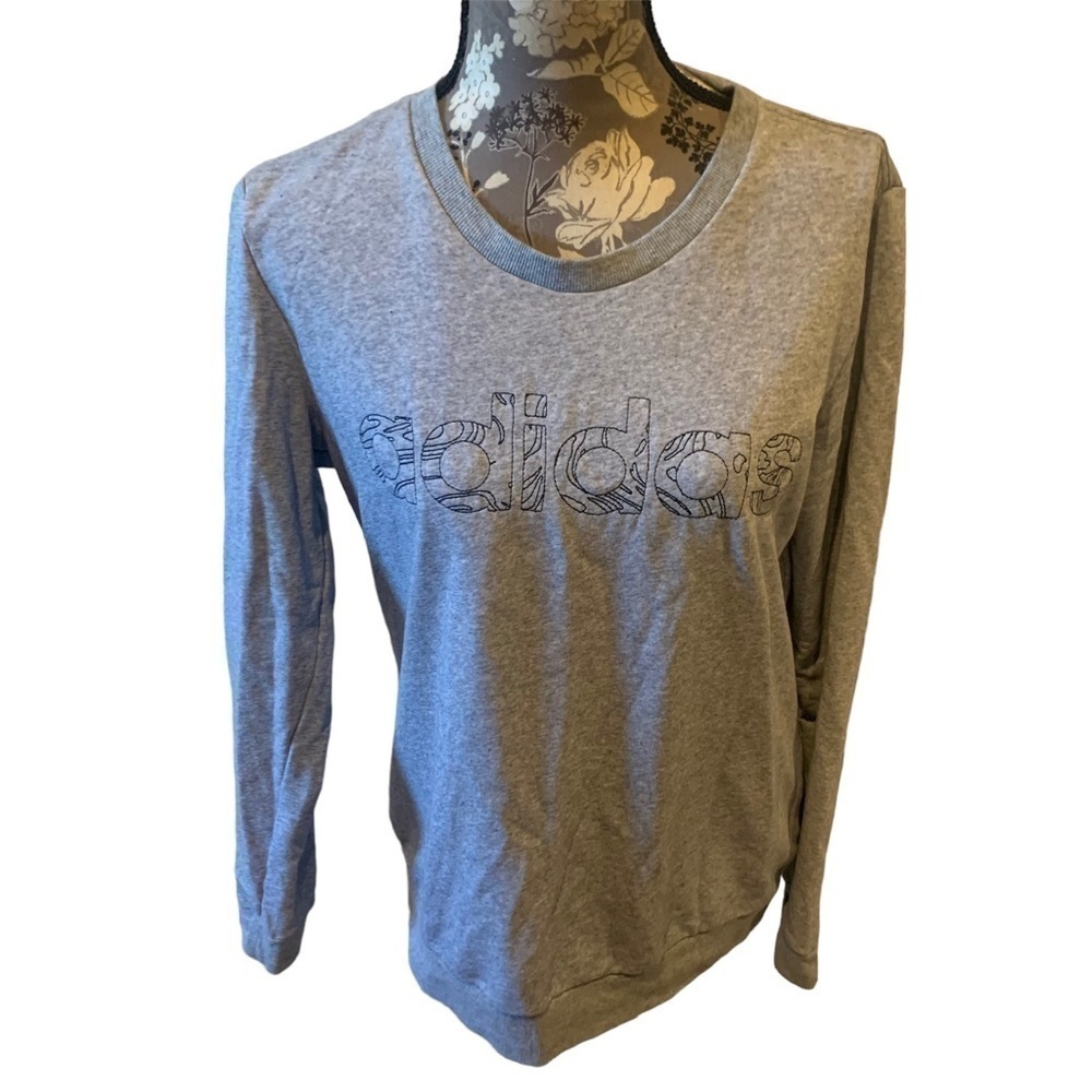 ADIDAS Gray Long Sleeve Logo T-shirt size medium